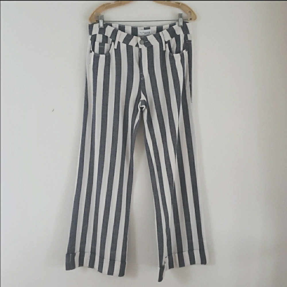 Parker Smith Sailor Mid-Rise Striped Denim Palazzo Flare Nautical Pants … - Picture 2 of 16